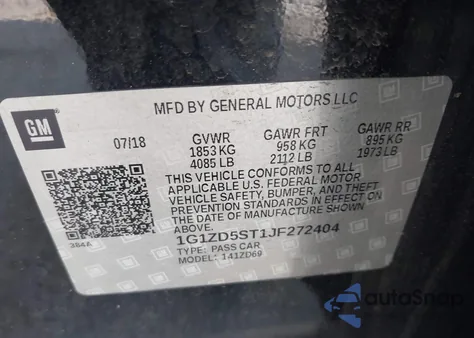 2018 Chevrolet Malibu Lt from USA, damaged, VIN 1G1ZD5ST1JF272404